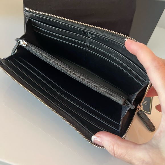 Chanel Caviar Wallet Leather Quilted 3/4 Zip Large Long Black / Silver - Picture 14 of 16